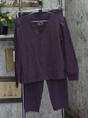 Anybody Cozy Knit French Terry Top & Pants Set A702441 Eggplant Purple PM